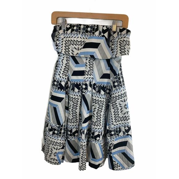Cue Australia Dress Strapless Blue A-line Party Black Mini US 4 Geometric Boho - Picture 1 of 10